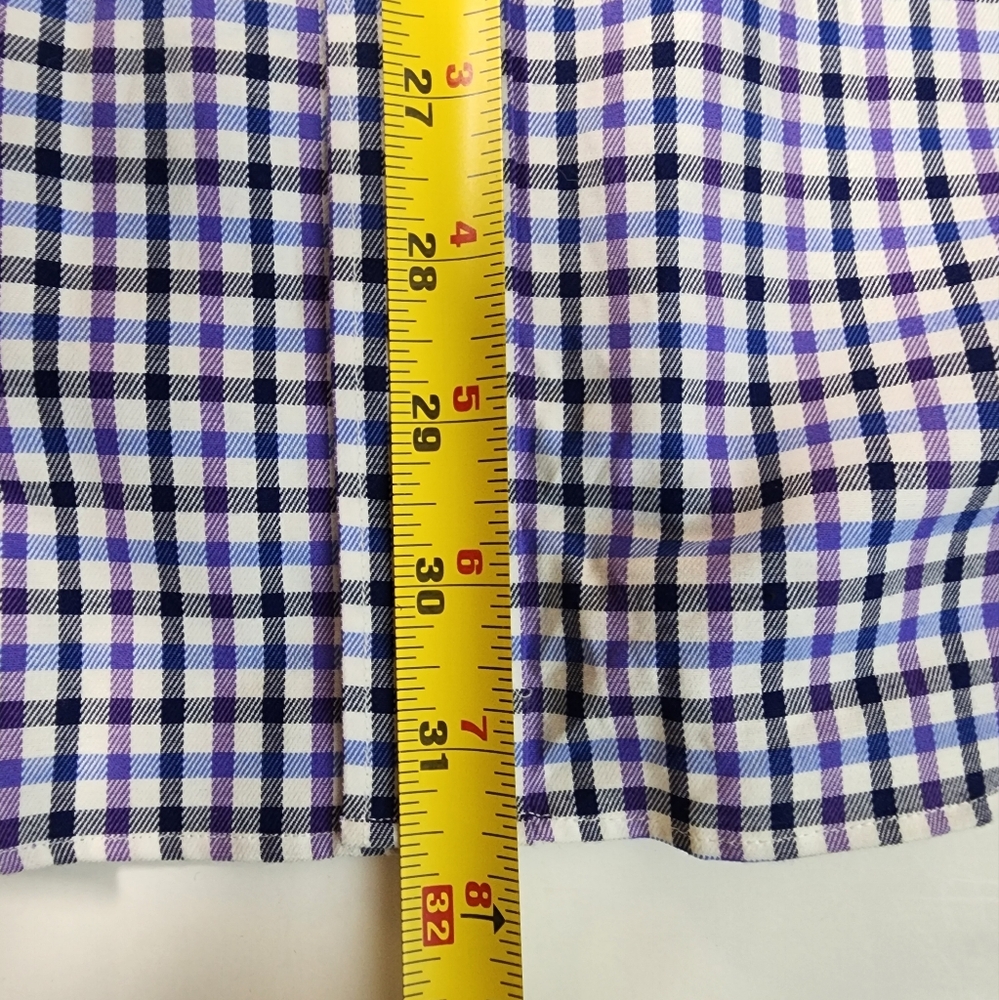 Esquire Slim Fit Non Iron Dress Shirt Men 16.5 34/35 Long Sleeve Gingham Blue - Picture 9 of 9